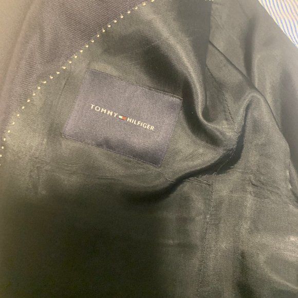 Tommy Hilfiger Navy Blue Size L Silk (55%) and Wool (45%) Blend Blazer - Picture 5 of 7